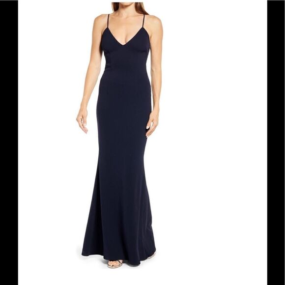 KATIE MAY Sleeveless Trumpet Gown Dress, Navy, Size Large, 12/14, NWT - Picture 2 of 7
